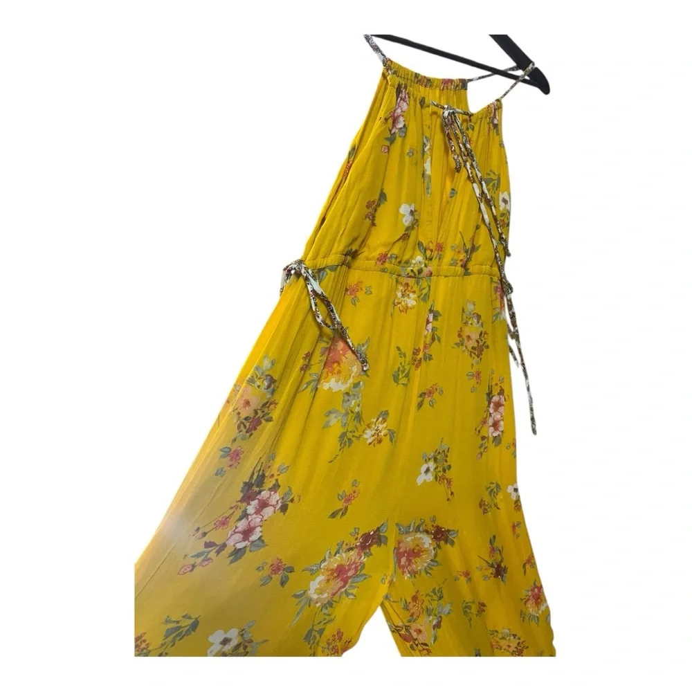 Free People Georgia Floral Golden Yellow Wide Leg Jumpsuit Size Large - Picture 11 of 16